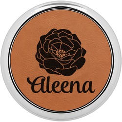 Fall Flowers Leatherette Round Coaster w/ Silver Edge (Personalized)