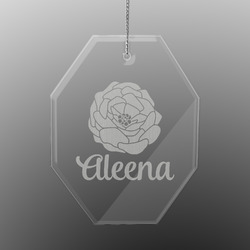 Fall Flowers Engraved Glass Ornament - Octagon (Personalized)
