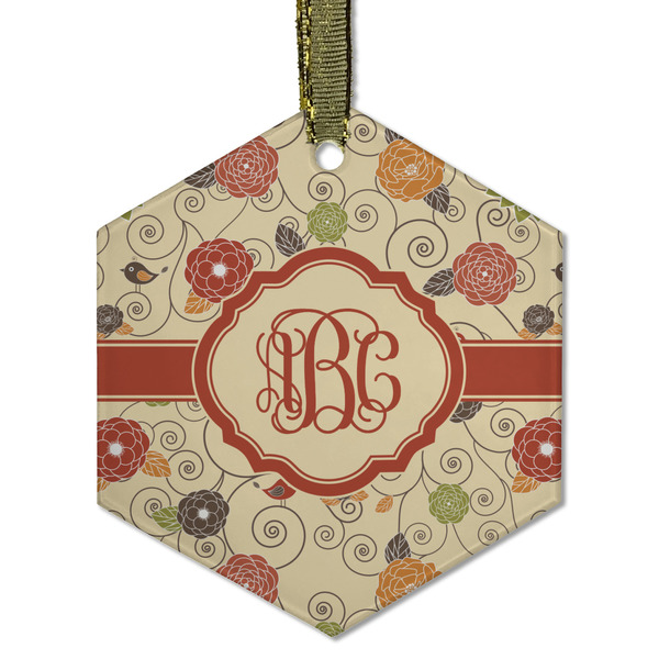 Custom Fall Flowers Flat Glass Ornament - Hexagon w/ Monogram