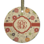 Fall Flowers Flat Glass Ornament - Round w/ Monogram