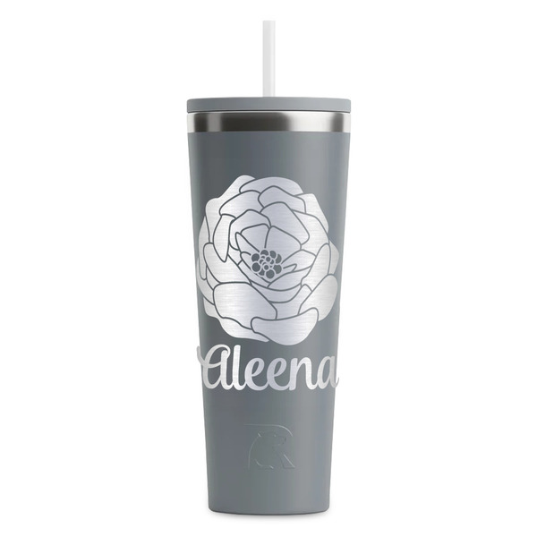 Custom Fall Flowers RTIC Everyday Tumbler with Straw - 28oz - Grey - Double-Sided (Personalized)