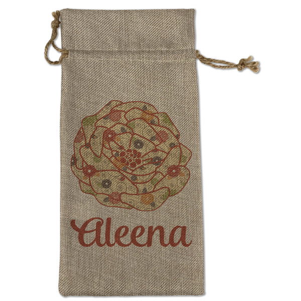 Custom Fall Flowers Large Burlap Gift Bag - Front (Personalized)