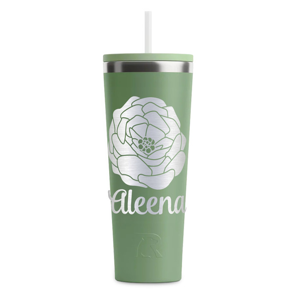 Custom Fall Flowers RTIC Everyday Tumbler with Straw - 28oz - Light Green - Double-Sided (Personalized)