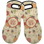 Fall Flowers Neoprene Oven Mitts - Set of 2 w/ Monogram