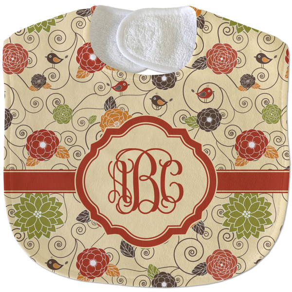 Custom Fall Flowers Velour Baby Bib w/ Monogram