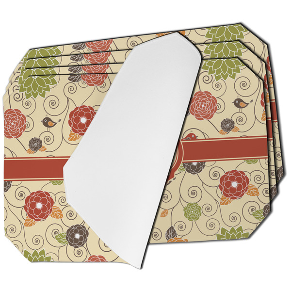 Custom Fall Flowers Dining Table Mat - Octagon - Set of 4 (Single-Sided) w/ Monogram