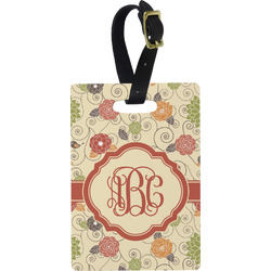 Fall Flowers Plastic Luggage Tag - Rectangular w/ Monogram