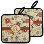 Fall Flowers Pot Holders - Set of 2 w/ Monogram