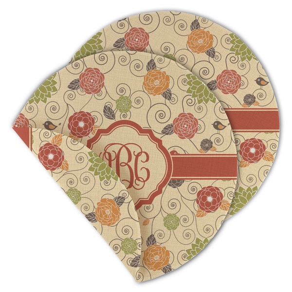 Custom Fall Flowers Round Linen Placemat - Double Sided (Personalized)