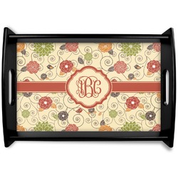 Fall Flowers Black Wooden Tray - Small (Personalized)