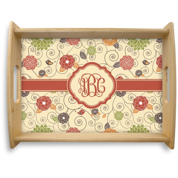 Custom Fall Flowers Natural Wooden Tray - Large (Personalized)