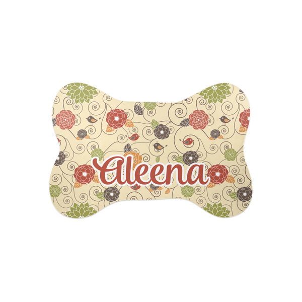 Custom Fall Flowers Bone Shaped Dog Food Mat (Small) (Personalized)