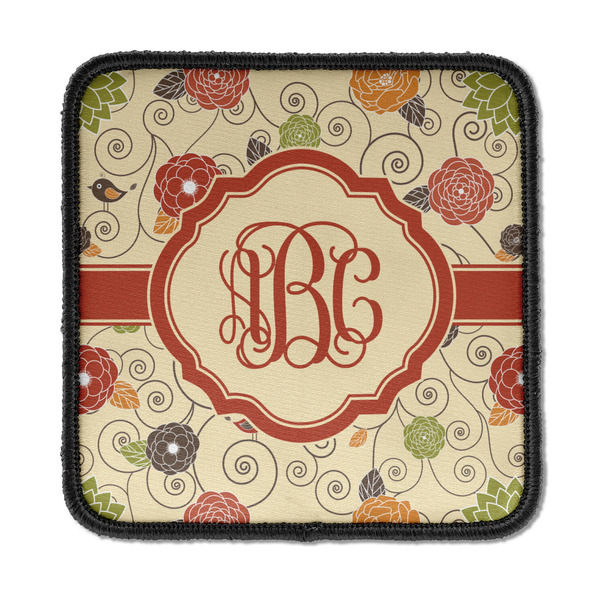 Custom Fall Flowers Iron On Square Patch w/ Monogram