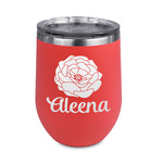 Fall Flowers Stemless Stainless Steel Wine Tumbler - Coral - Double Sided (Personalized)