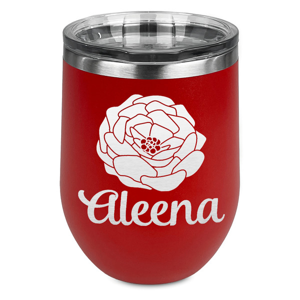 Custom Fall Flowers Stemless Stainless Steel Wine Tumbler - Red - Double Sided (Personalized)