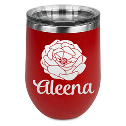 Fall Flowers Stemless Stainless Steel Wine Tumbler - Red - Single Sided (Personalized)