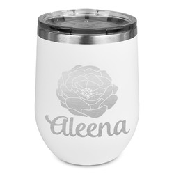 Fall Flowers Stemless Stainless Steel Wine Tumbler - White - Single Sided (Personalized)