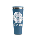 Fall Flowers RTIC Everyday Tumbler with Straw - 28oz - Steel Blue - Double-Sided (Personalized)