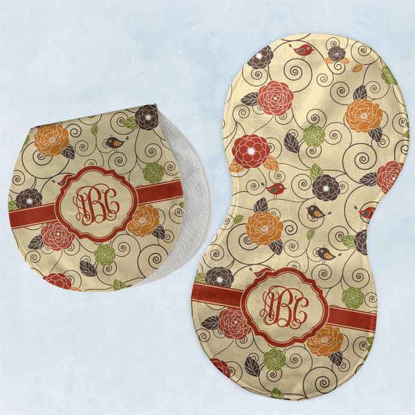 Custom Fall Flowers Burp Pads - Velour - Set of 2 w/ Monogram