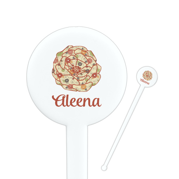 Custom Fall Flowers 7" Round Plastic Stir Sticks - White - Double Sided (Personalized)