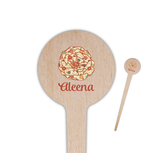 Custom Fall Flowers 4" Round Wooden Food Picks - Single Sided (Personalized)