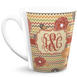 Chevron & Fall Flowers 12 Oz Latte Mug (Personalized)