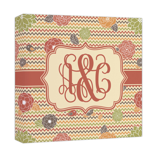 Custom Chevron & Fall Flowers Canvas Print - 12x12 (Personalized)