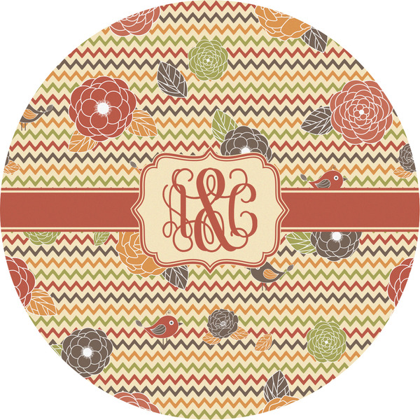 Custom Chevron & Fall Flowers Multipurpose Round Labels - 5" (Personalized)