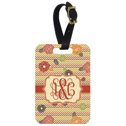 Chevron & Fall Flowers Metal Luggage Tag w/ Couple's Names