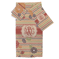 Chevron & Fall Flowers Bath Towel Set - 3 Pcs (Personalized)