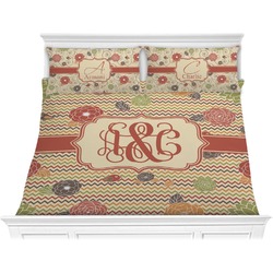 Chevron & Fall Flowers Comforter Set - King (Personalized)