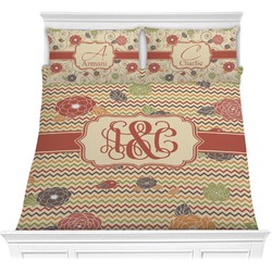 Chevron & Fall Flowers Comforter Set - Full / Queen (Personalized)