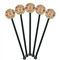 Chevron & Fall Flowers Black Plastic 5.5" Stir Stick - Round - Fan View