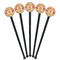 Chevron & Fall Flowers Black Plastic 7" Stir Stick - Round - Fan View