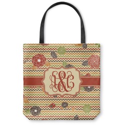 Chevron & Fall Flowers Canvas Tote Bag - Large - 18"x18" (Personalized)