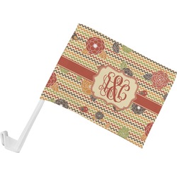 Chevron & Fall Flowers Car Flag - Small w/ Couple's Names