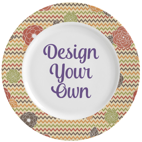 Custom Chevron & Fall Flowers Ceramic Dinner Plates (Set of 4) (Personalized)