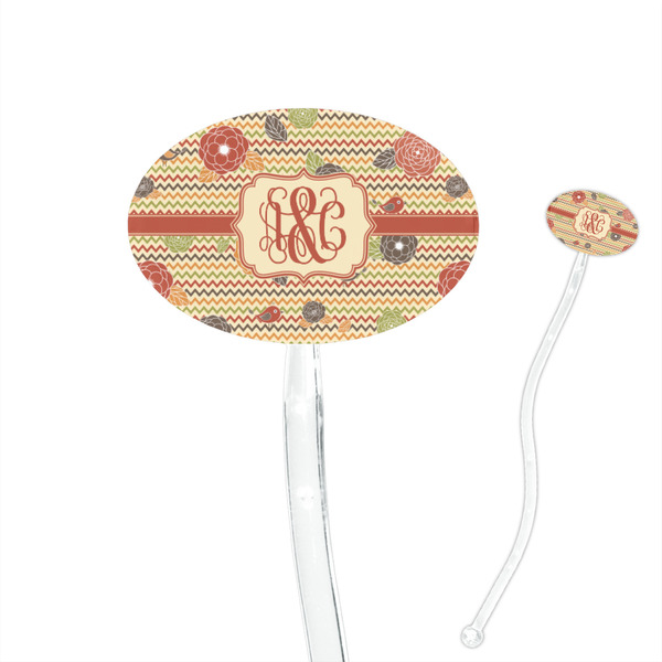 Custom Chevron & Fall Flowers 7" Oval Plastic Stir Sticks - Clear (Personalized)