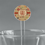 Chevron & Fall Flowers 7" Round Plastic Stir Sticks - Clear (Personalized)