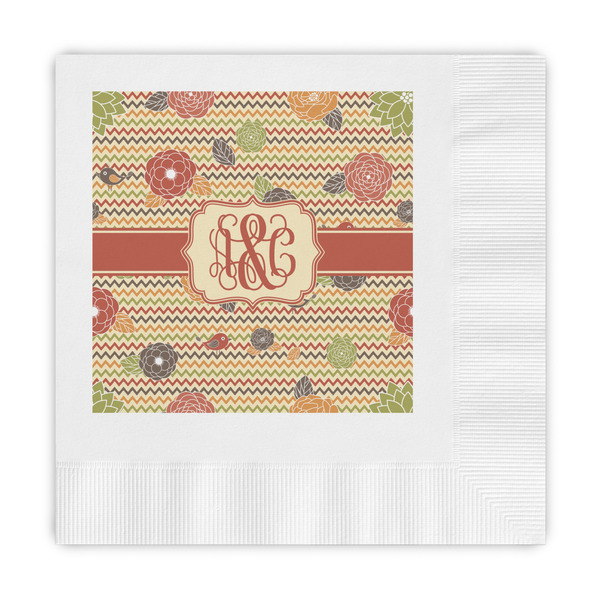 Custom Chevron & Fall Flowers Embossed Decorative Napkins (Personalized)