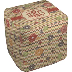 Chevron & Fall Flowers Cube Pouf Ottoman - 18" (Personalized)