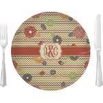 Chevron & Fall Flowers 10" Glass Lunch / Dinner Plates - Single or Set (Personalized)