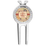 Chevron & Fall Flowers Golf Divot Tool & Ball Marker (Personalized)