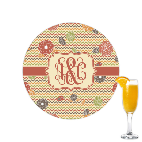 Custom Chevron & Fall Flowers Printed Drink Topper - 2.15" (Personalized)