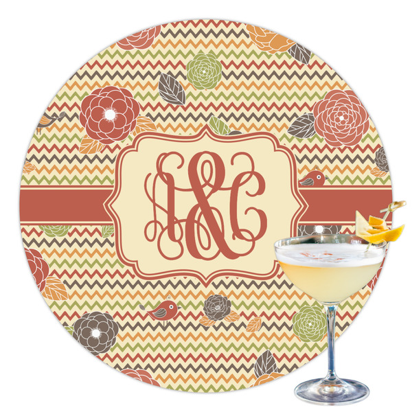 Custom Chevron & Fall Flowers Printed Drink Topper - 3.5" (Personalized)