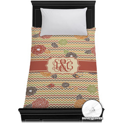 Chevron & Fall Flowers Duvet Cover - Twin XL (Personalized)