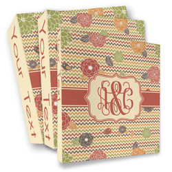 Chevron & Fall Flowers 3 Ring Binder - Full Wrap (Personalized)