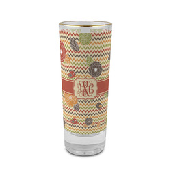 Chevron & Fall Flowers 2 oz Shot Glass - Glass with Gold Rim (Personalized)