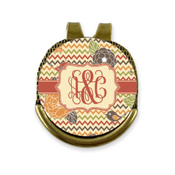 Chevron & Fall Flowers Golf Ball Marker - Hat Clip - Gold