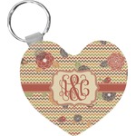 Chevron & Fall Flowers Heart Plastic Keychain w/ Couple's Names